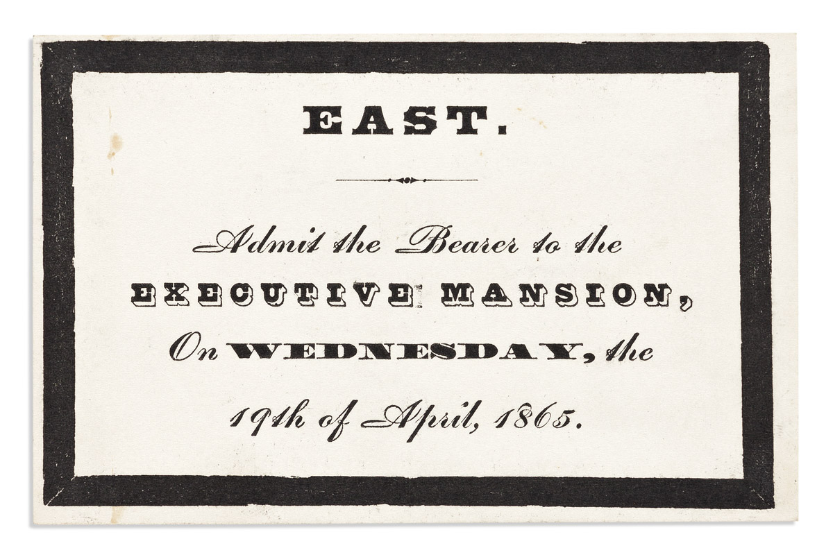 (GIDEON WELLES.) Pass for President Lincolns White House funeral.